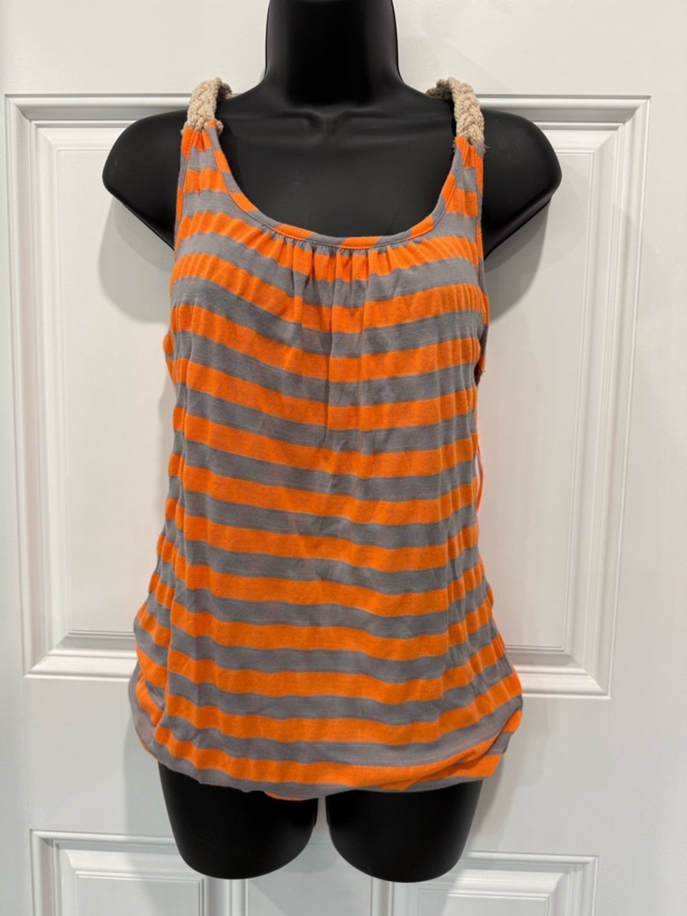 Striped Orange & Gray Rope-Shoulder Tank Top